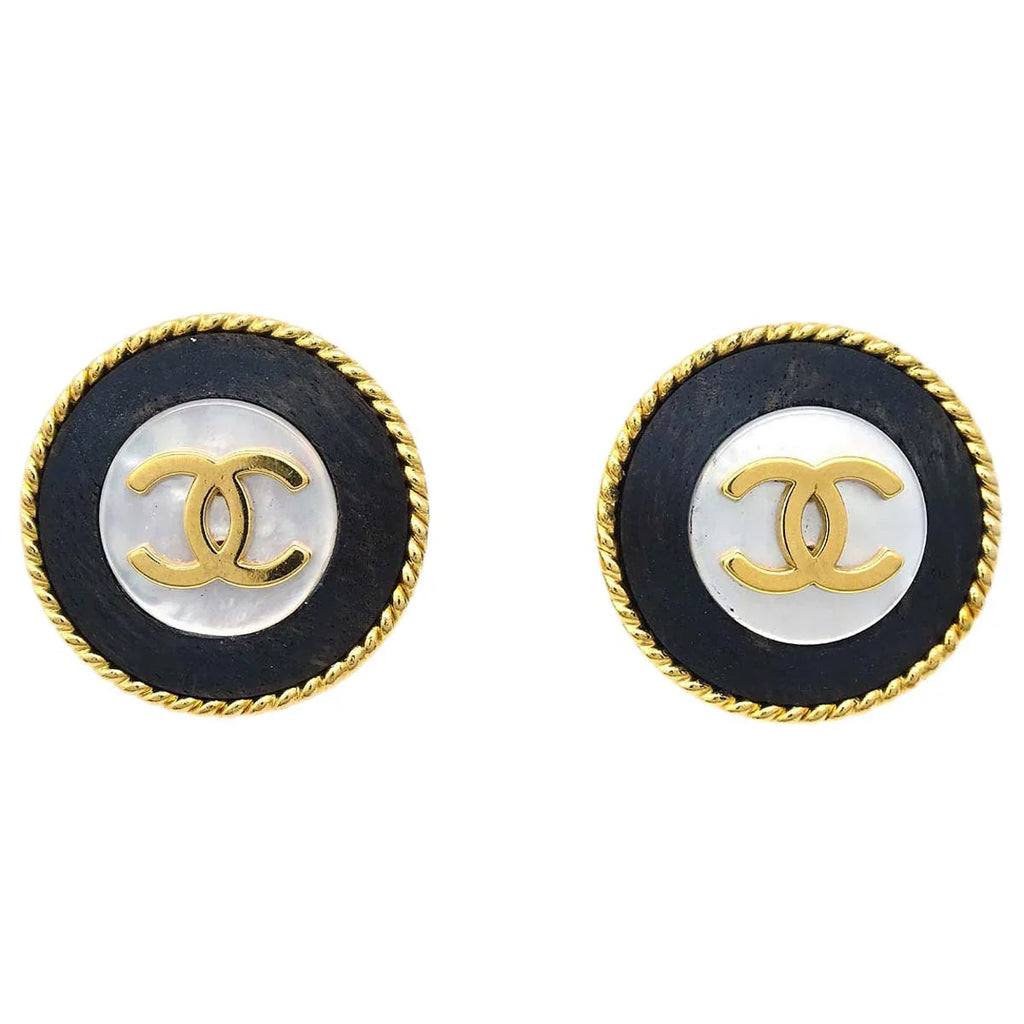 Chanel 1996 Mother of Pearl Rope Edge Earrings