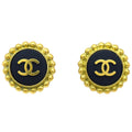 Chanel Button Earrings Clip-On Black 95P