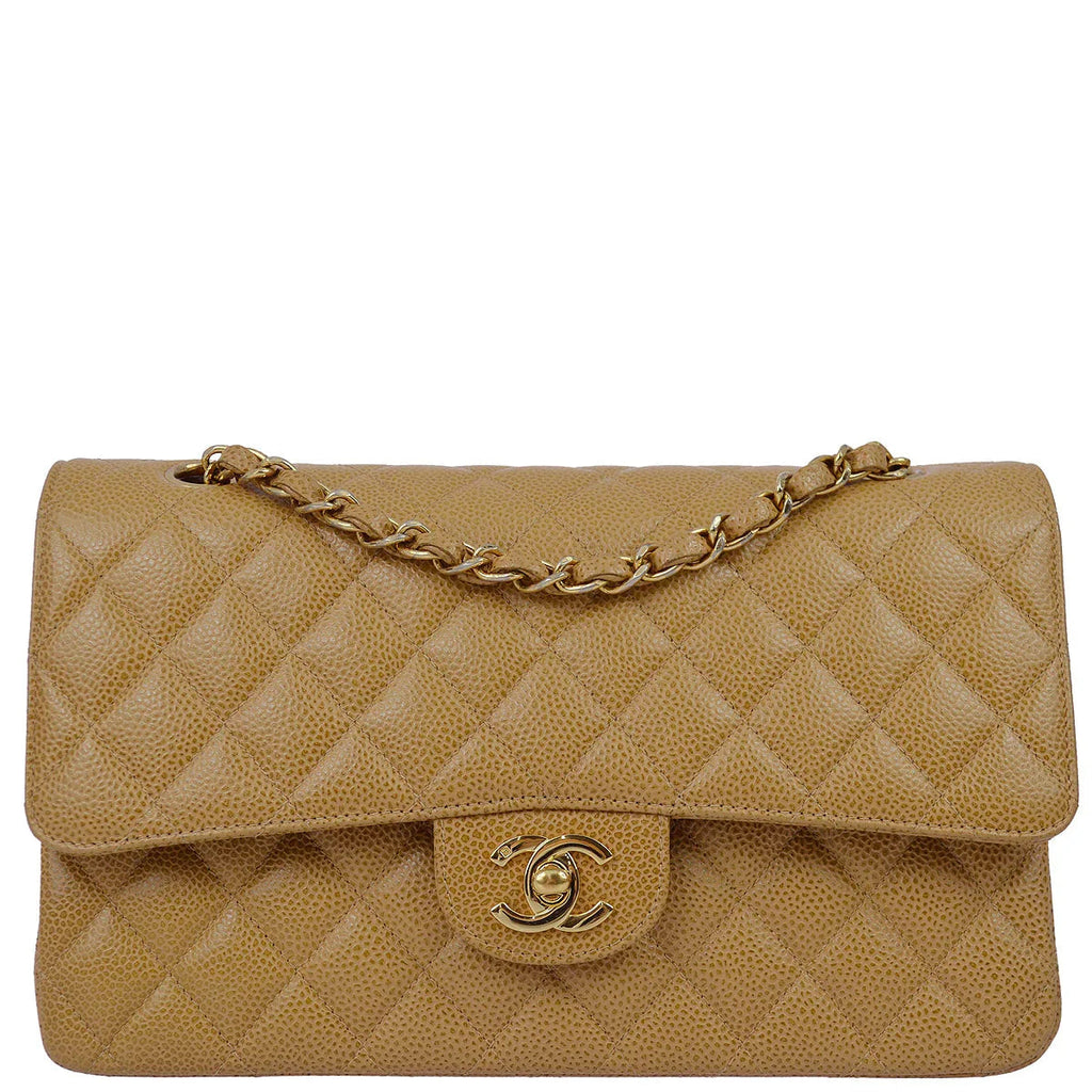 Chanel 2001-2003 Beige Caviar Medium Classic Double Flap Bag