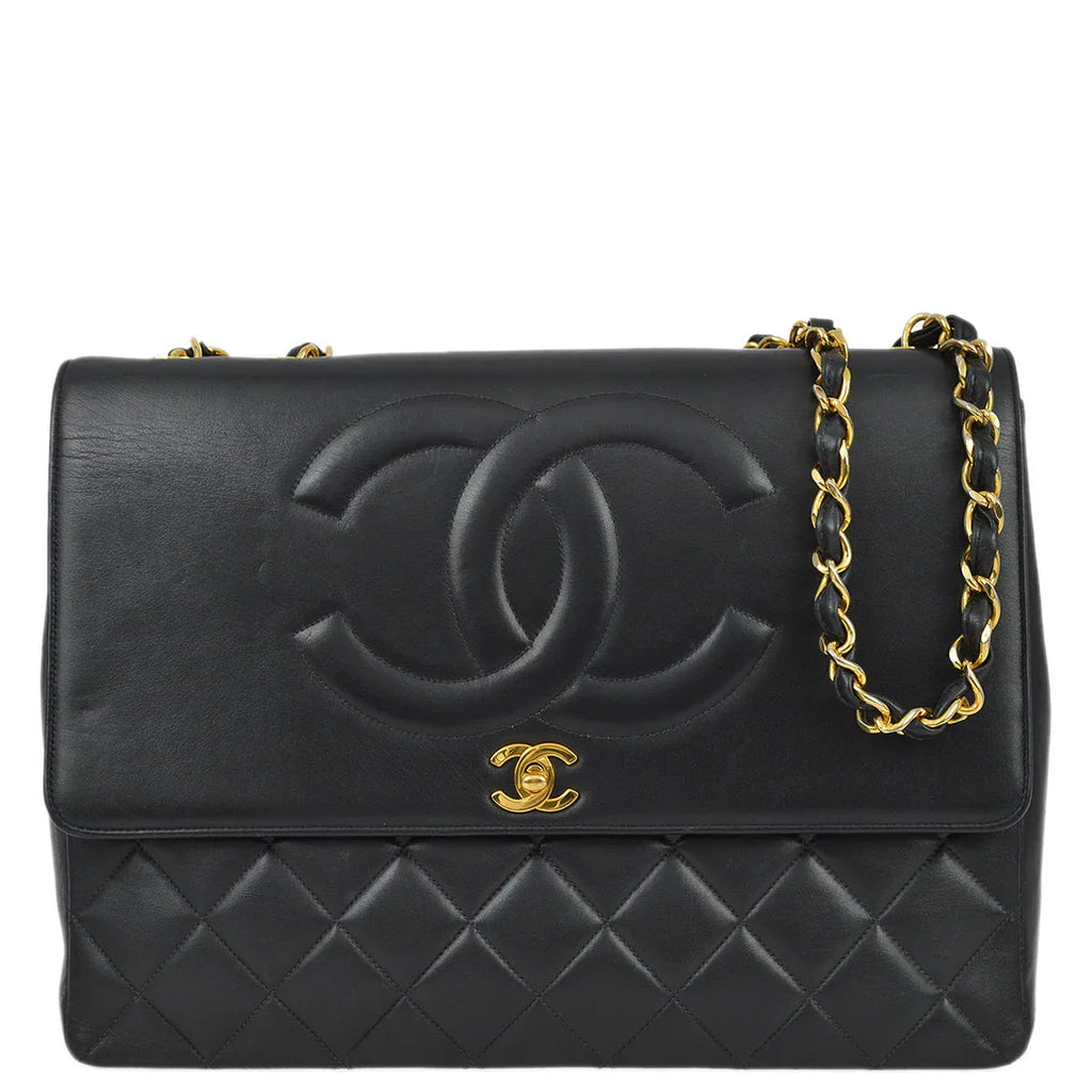 Chanel 1991-1994 Black Lambskin Maxi Straight CC Flap