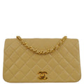 Chanel 1989-1991 Beige Lambskin Turnlock Small Full Flap Shoulder Bag