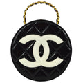 Chanel 1994-1996 Black Patent Leather Round Vanity Handbag