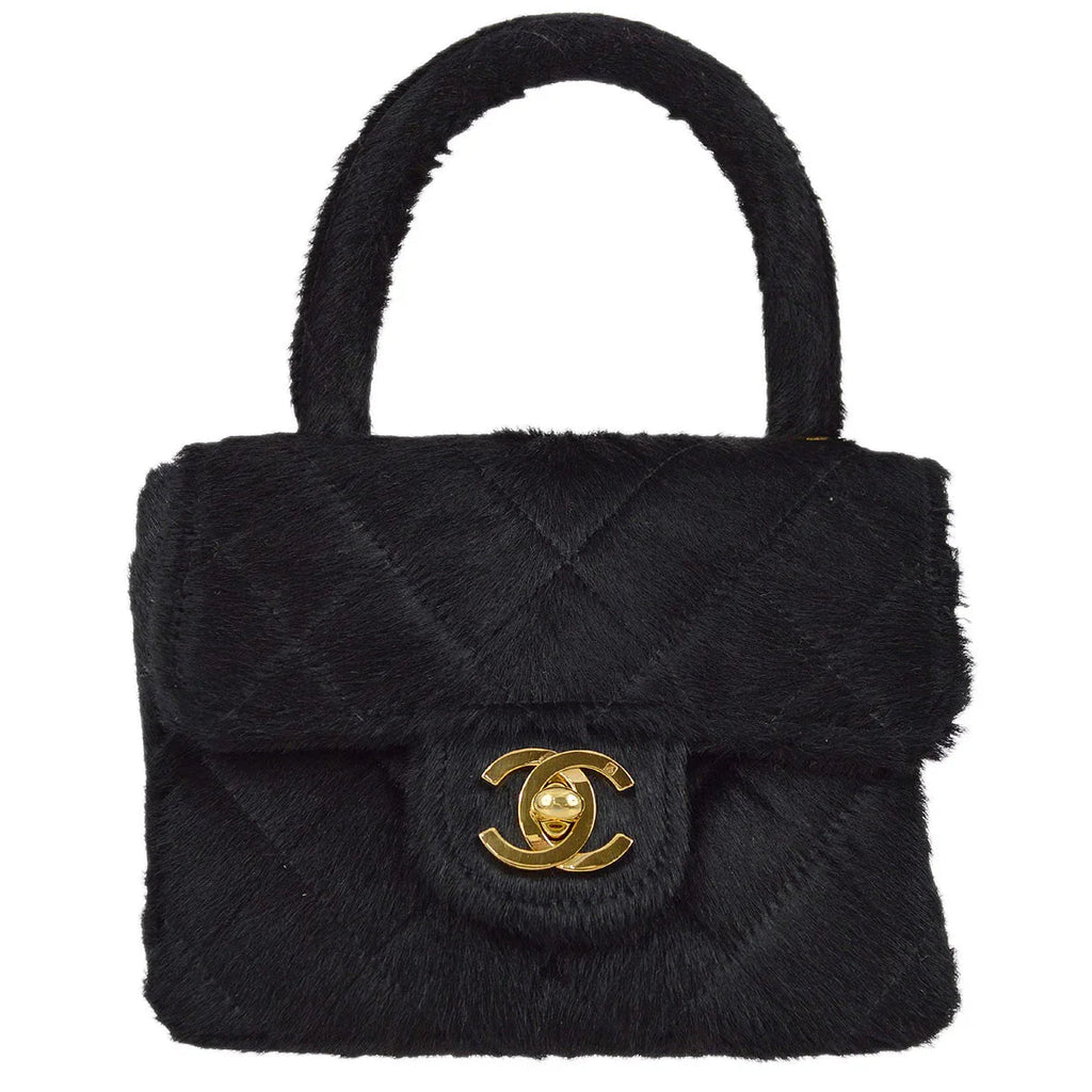 Chanel 1991-1994 Black Pony Hair Classic Flap Micro Handbag