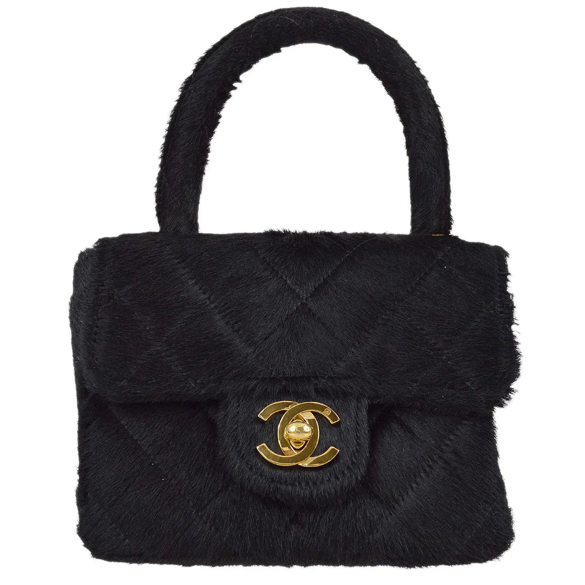 Chanel 1991-1994 Black Pony Hair Classic Flap Micro Handbag