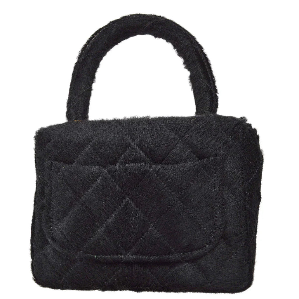 Chanel 1991-1994 Black Pony Hair Classic Flap Micro Handbag