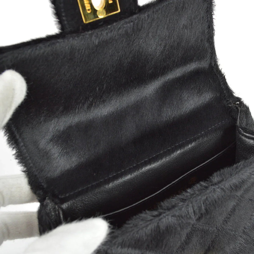 Chanel 1991-1994 Black Pony Hair Classic Flap Micro Handbag