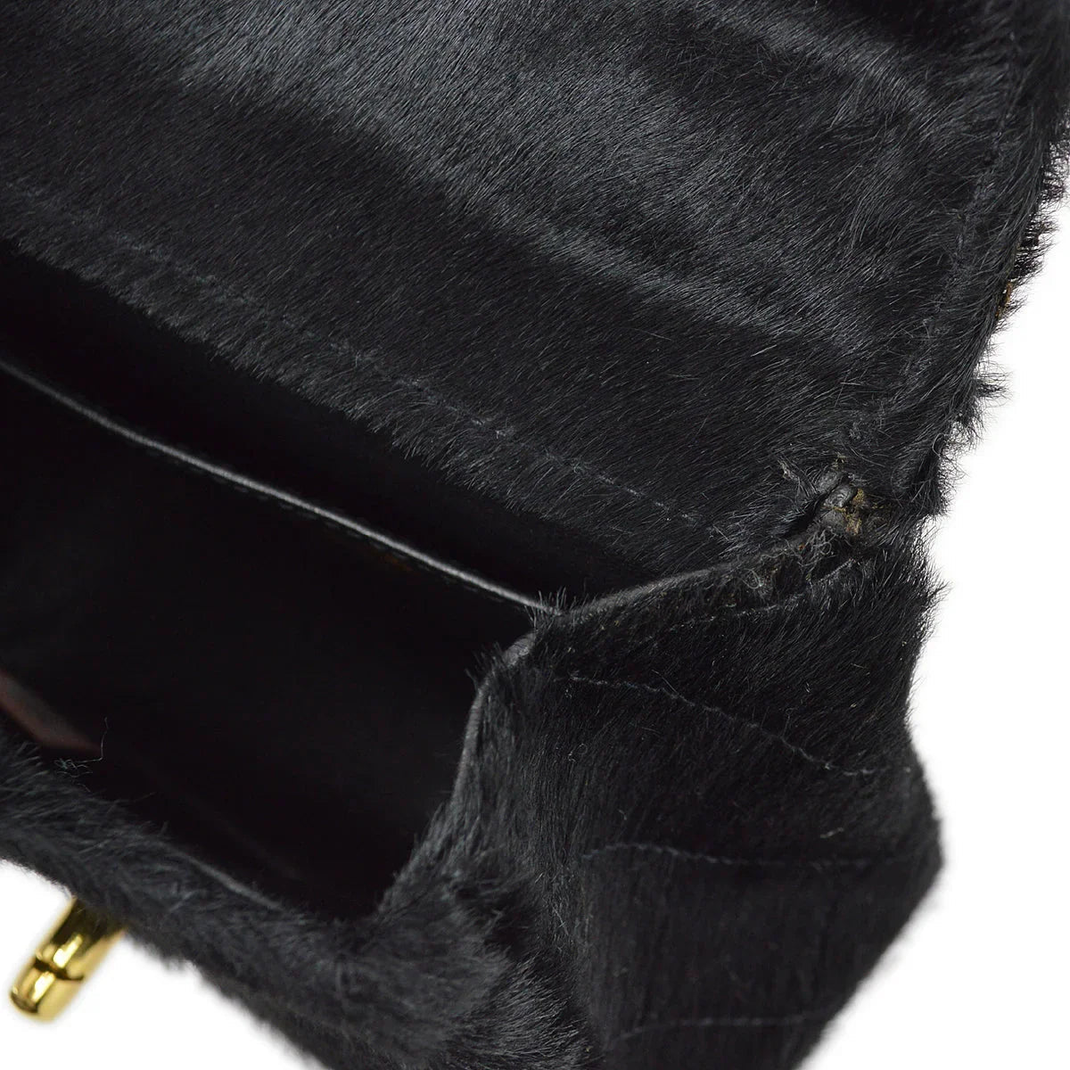 Chanel 1991-1994 Black Pony Hair Classic Flap Micro Handbag