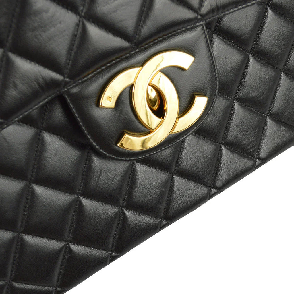 Chanel 1996-1997 Black Lambskin Jumbo Classic Flap Bag