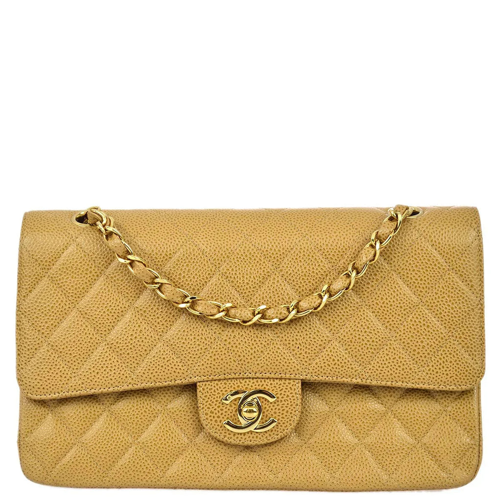 Chanel 2001-2003 Beige Caviar Medium Classic Double Flap Bag