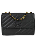 Chanel 1994-1996 Black Caviar Straight Flap Jumbo Shoulder Bag