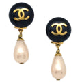 Chanel Artificial Pearl Dangle Earrings Black 95A