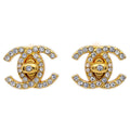 Chanel Rhinestone Turnlock Earrings Gold Small 96A