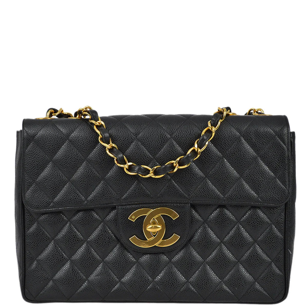 Chanel 1994-1996 Black Caviar Jumbo Classic Flap Bag