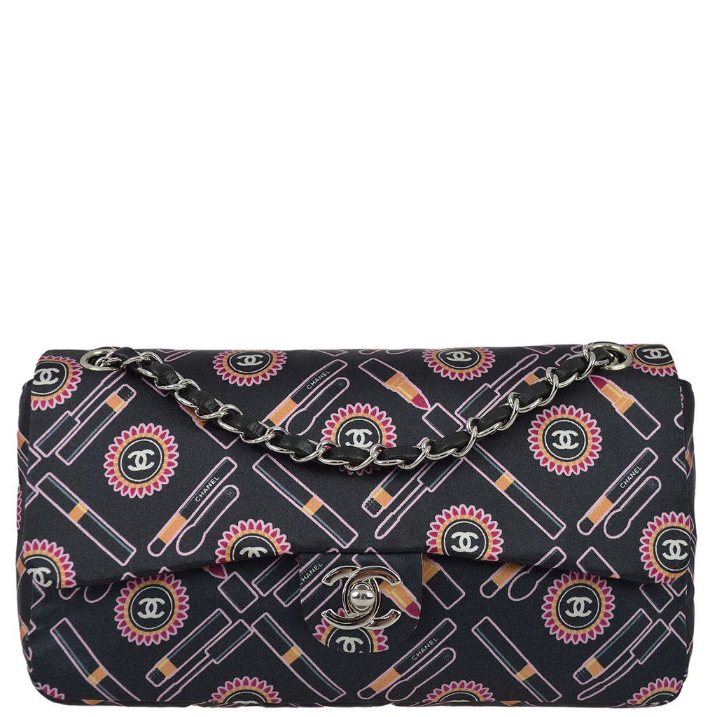 Chanel 2004-2005 Black Satin Lipstick Classic Single Flap Shoulder Bag