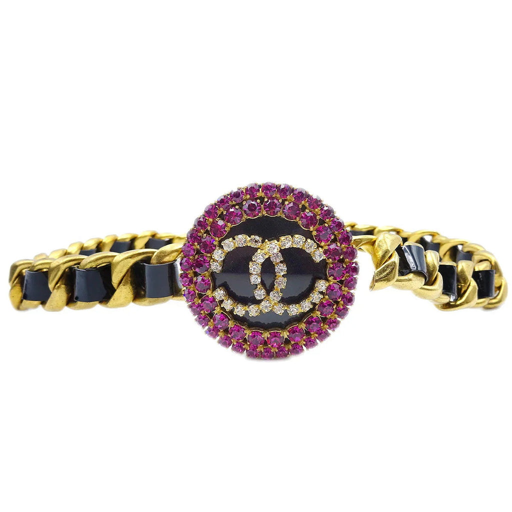 Chanel * Gold Chain Belt Rhinestones 95P Small Good