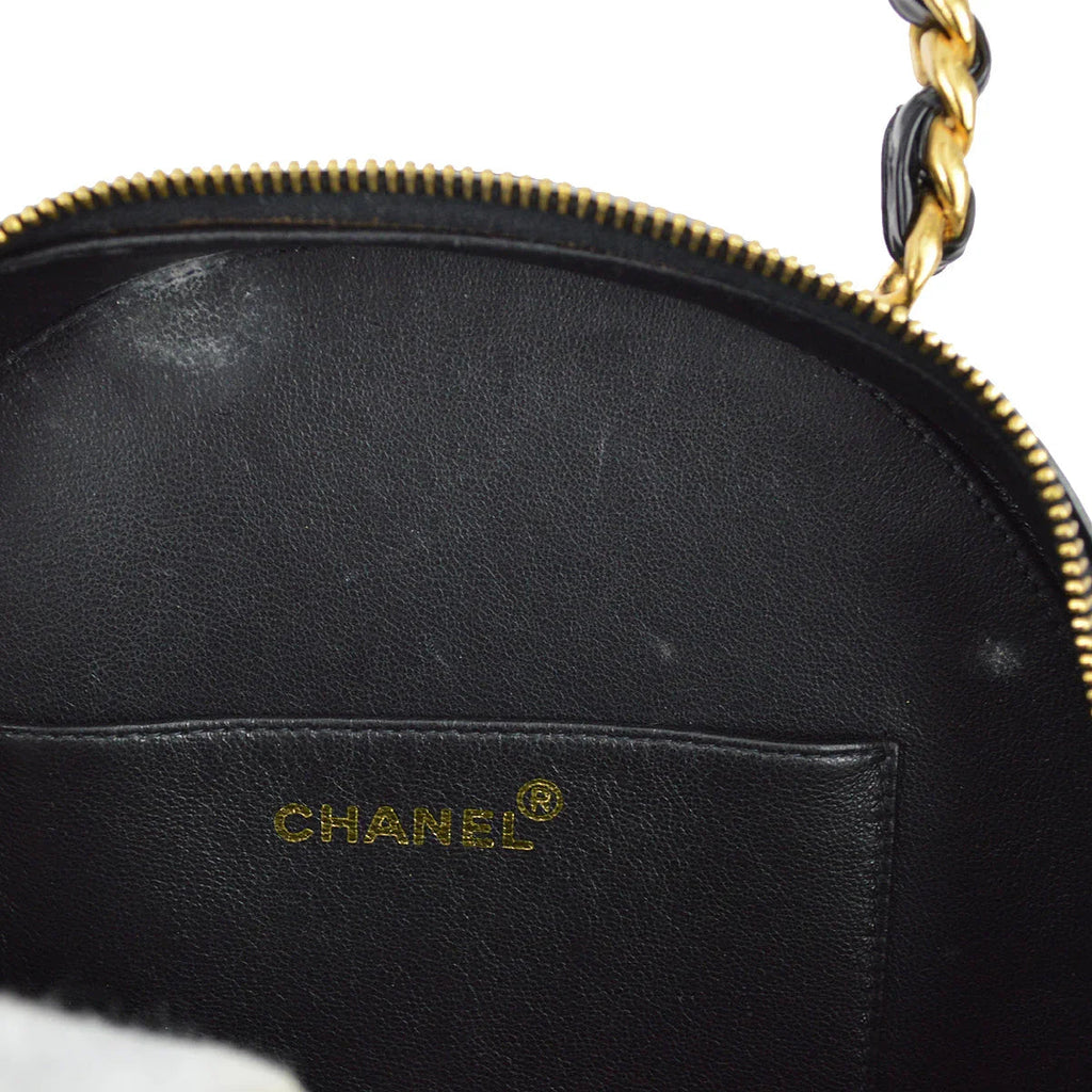 Chanel 1994-1996 Black Patent Leather Round Vanity Handbag