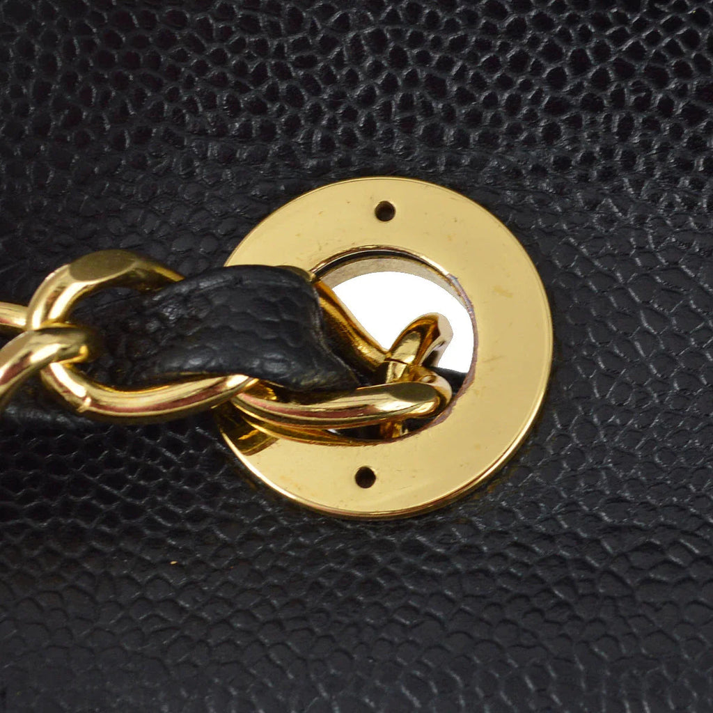 Chanel 1994-1996 Black Caviar Jumbo Chevron Letter Flap Bag