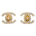 Chanel CC Turnlock Rhinestone Earrings Clip-On Gold Small 96A
