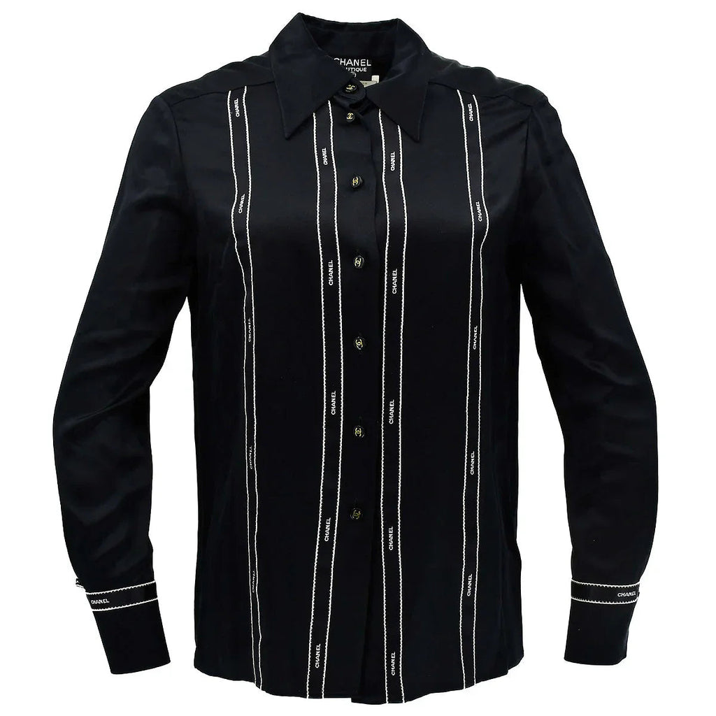 Chanel Blouse Shirt Black 94A #38