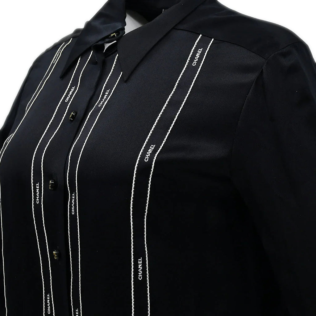 Chanel Blouse Shirt Black 94A #38