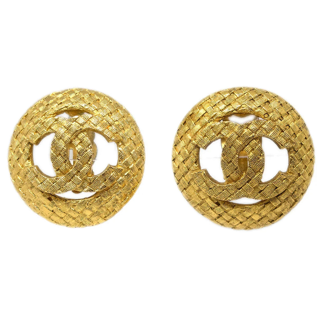 Chanel 1994 Woven CC Cutout Earrings Gold Clip-On