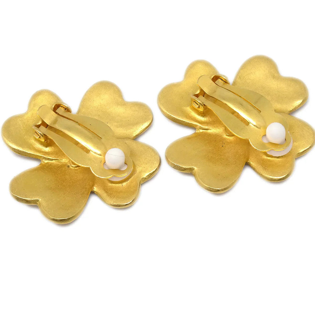 Chanel Clover Earrings Clip-On Gold 95P