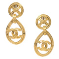 Chanel Dangle Hoop Earrings Clip-On Gold 96P
