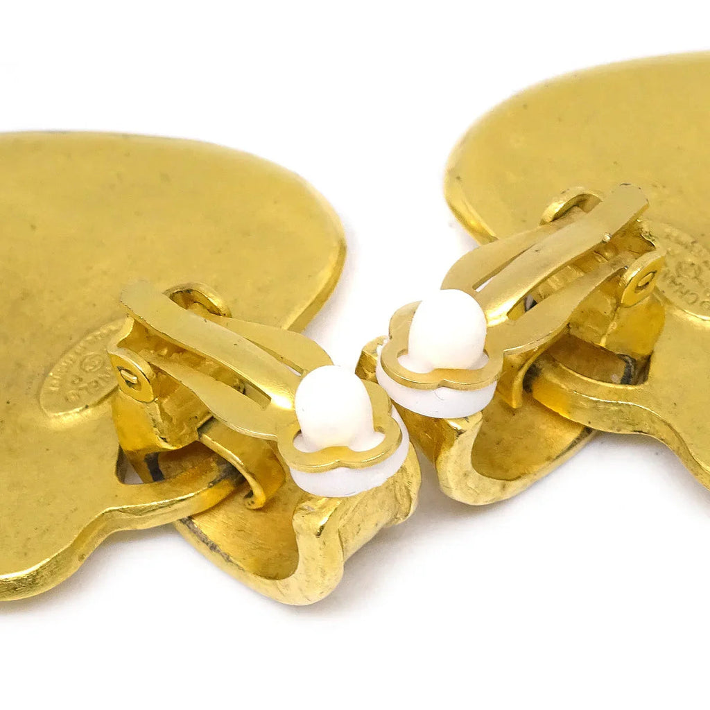 Chanel Dangle Heart Earrings Clip-On Gold 95P