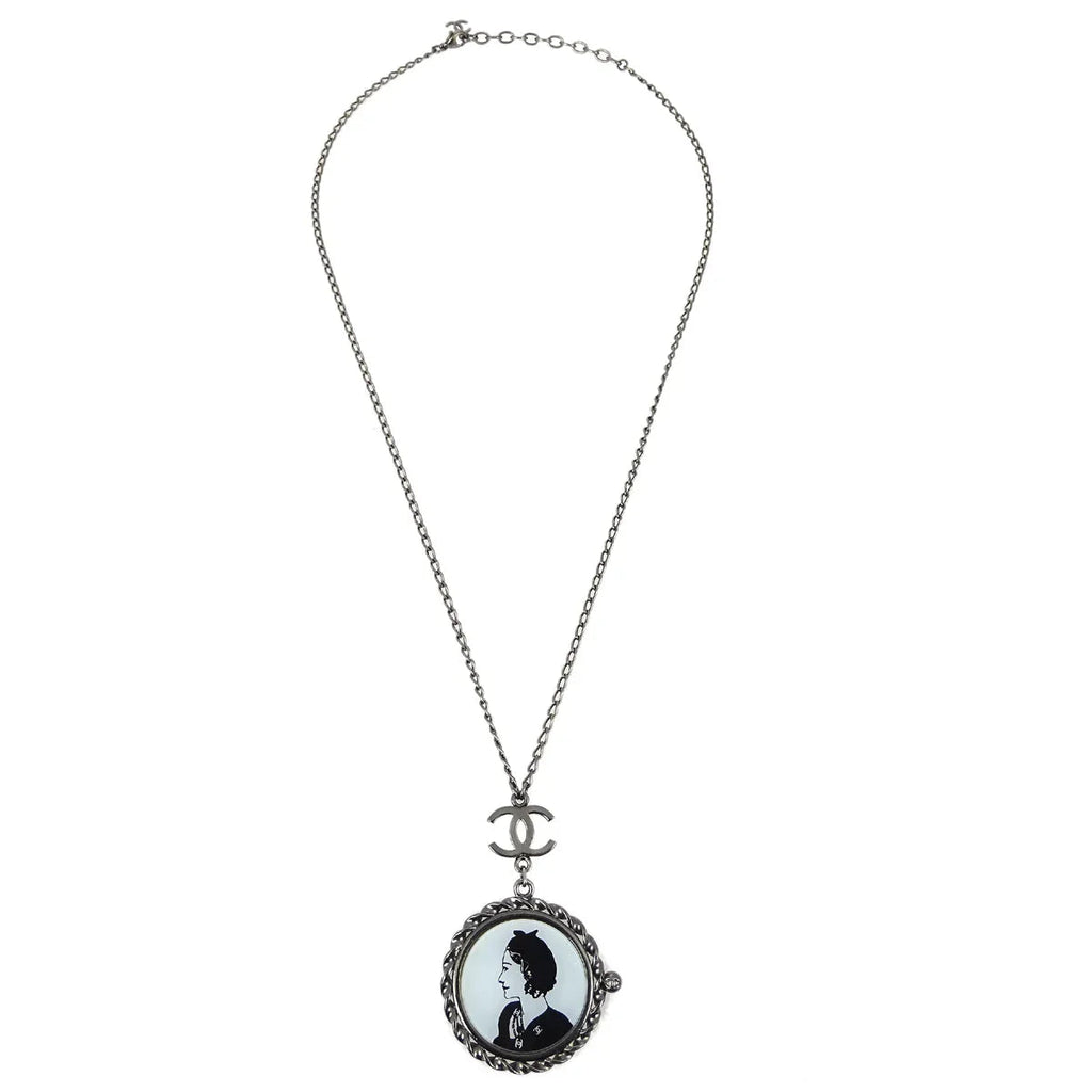 Chanel Mademoiselle Chain Pendant Necklace Silver 03P