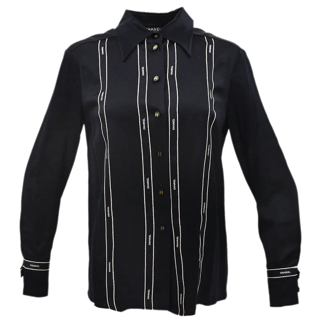 Chanel Blouse Shirt Black 94A #40