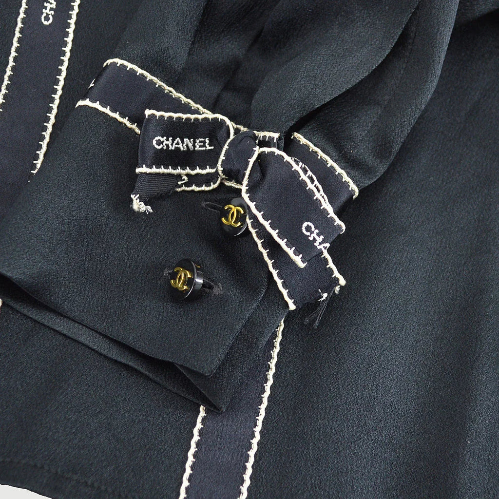 Chanel Ribbon Blouse Shirt Black 94A #36