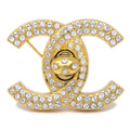 Chanel 1997 Crystal & Gold CC Turnlock Brooch Large