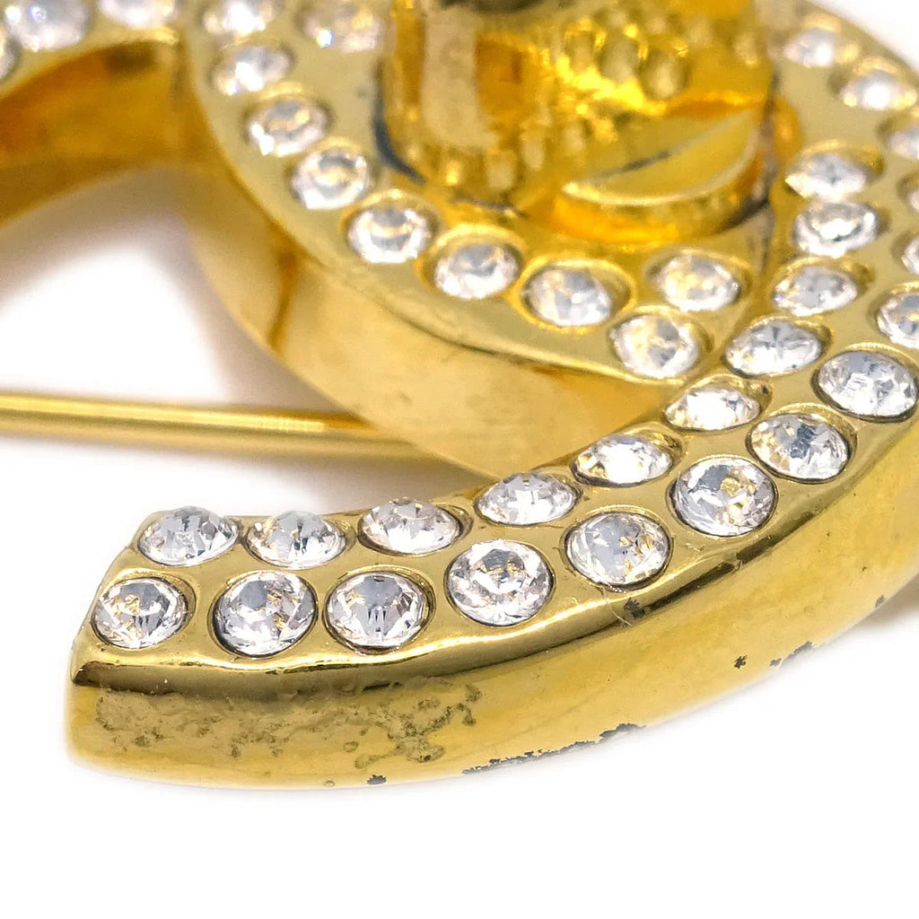 Chanel 1997 Crystal & Gold CC Turnlock Brooch Large