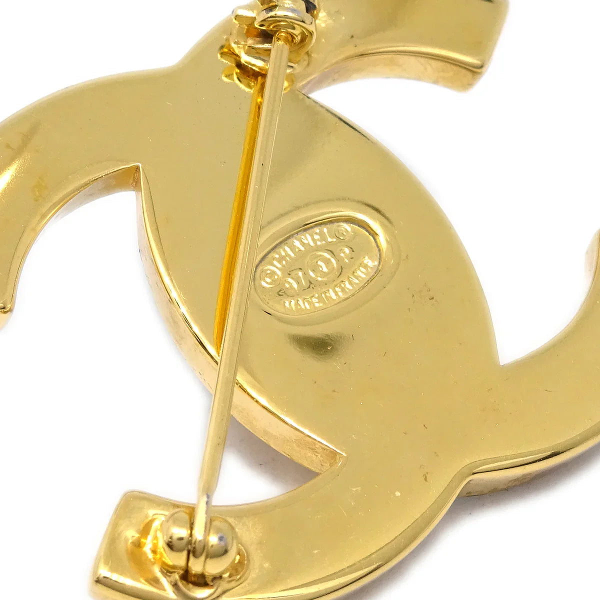 Chanel 1997 Crystal & Gold CC Turnlock Brooch Large