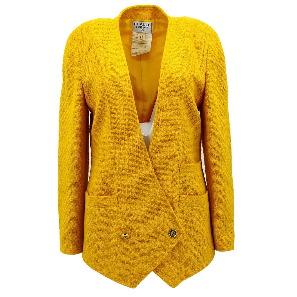 Chanel Double Breasted Collarless Jacket Yellow 17 #38