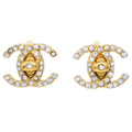 Chanel Gold CC Turnlock Earrings Rhinestone Clip-On Small 96A