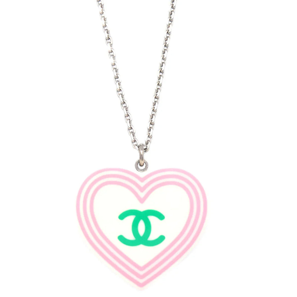 Chanel Heart Chain Necklace Pendant Silver 04C
