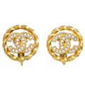 Chanel Gold Button Earrings Clip-On Rhinestone 2137