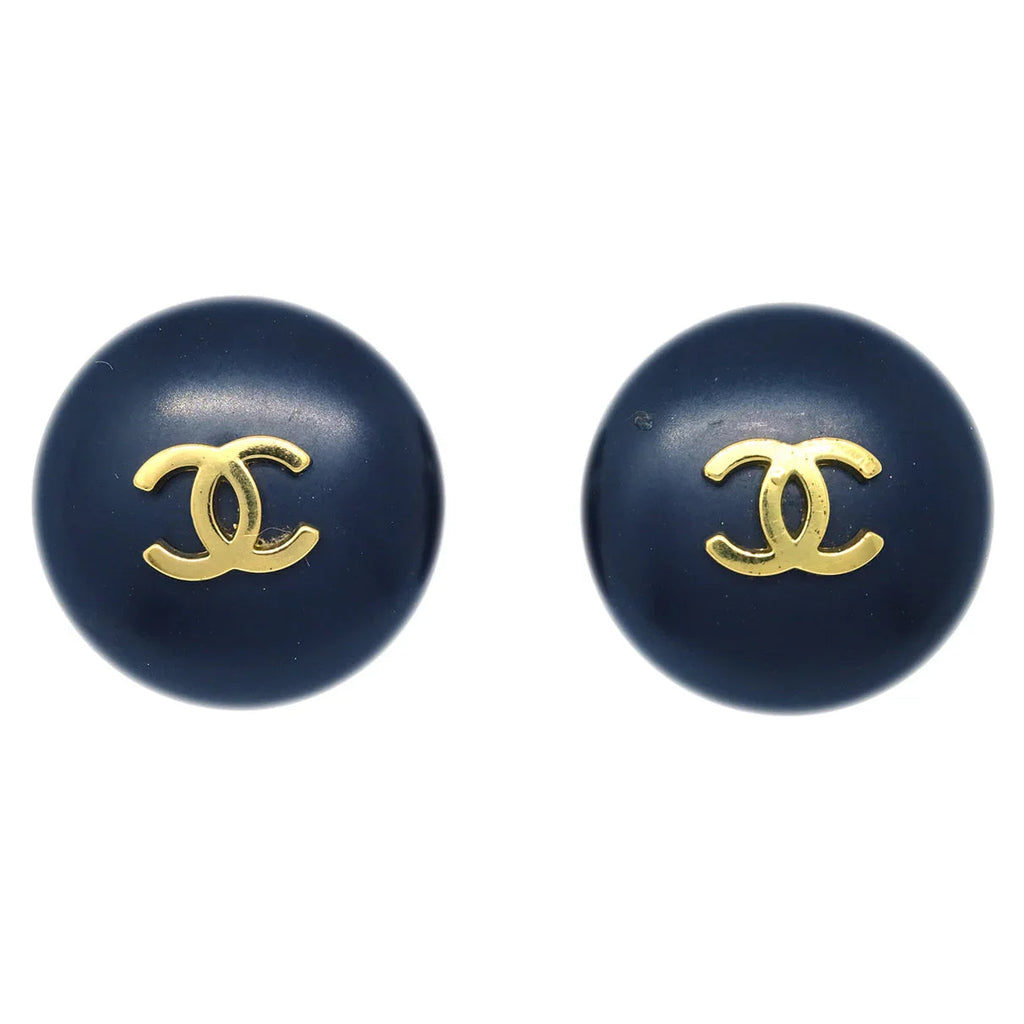Chanel Button Earrings Clip-On Black 95P