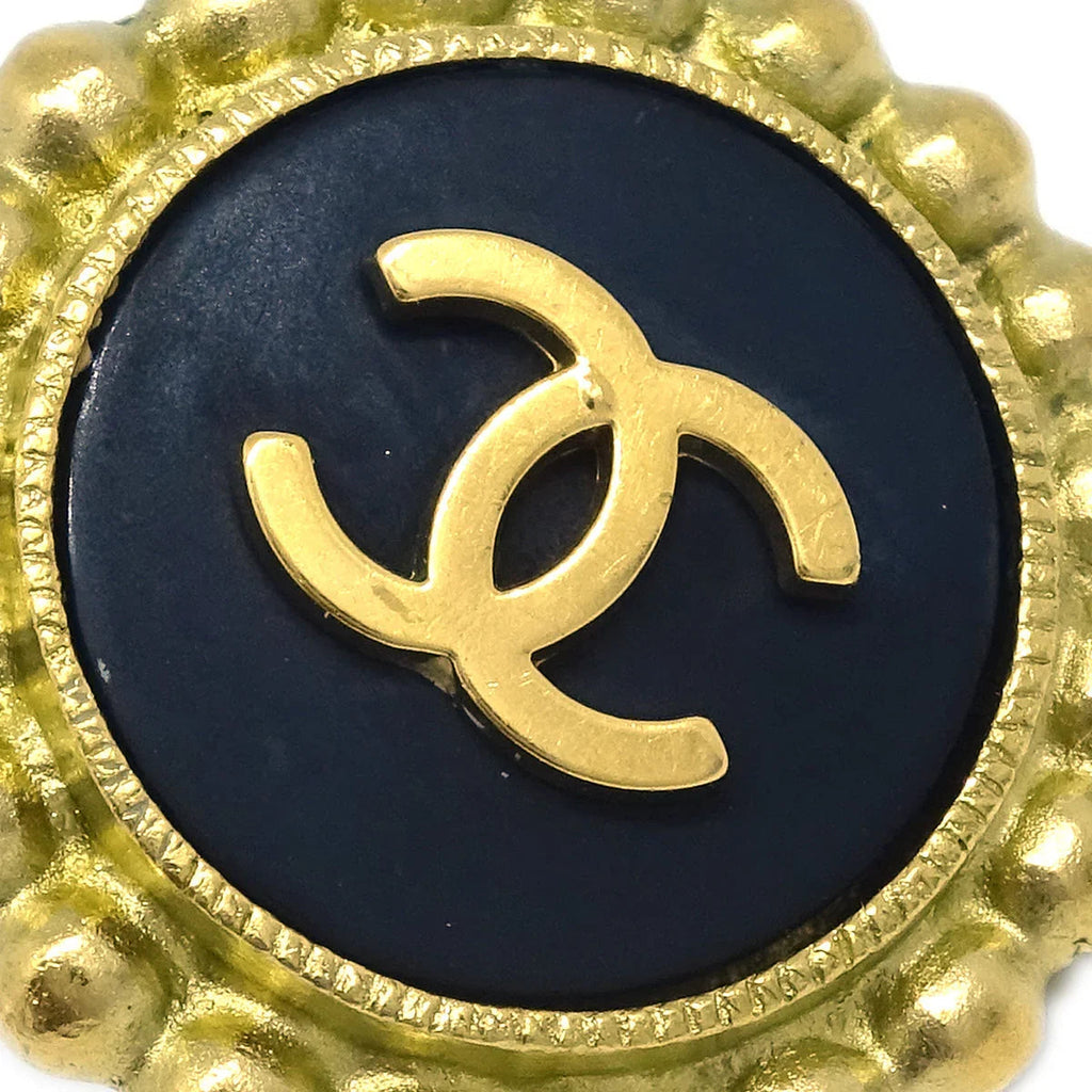 Chanel Gold Black Button Earrings Clip-On 95P