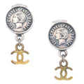 Chanel Silver Dangle Earrings Clip-On 96A