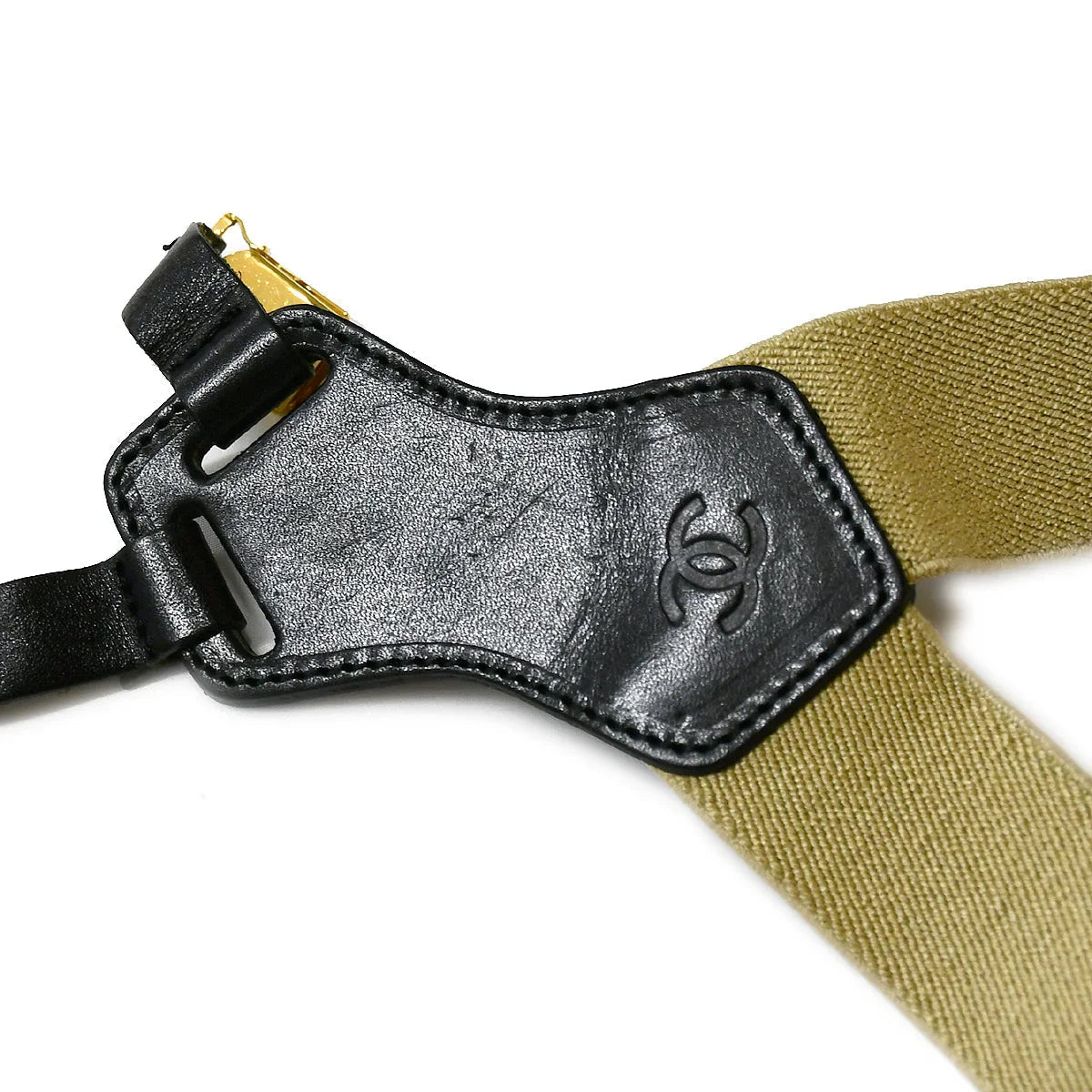 Chanel Logo Suspenders Beige
