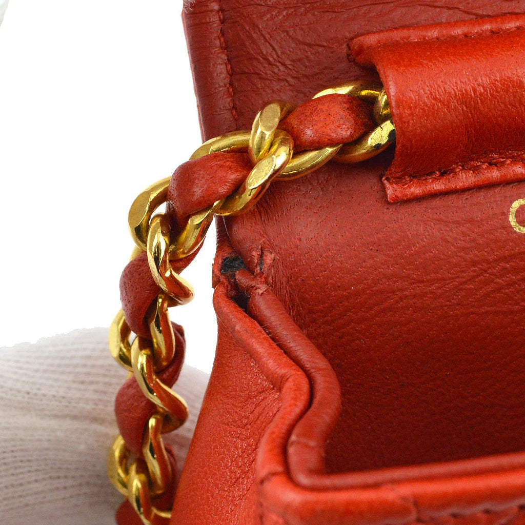 Chanel Red Lambskin Classic Flap Micro Bag
