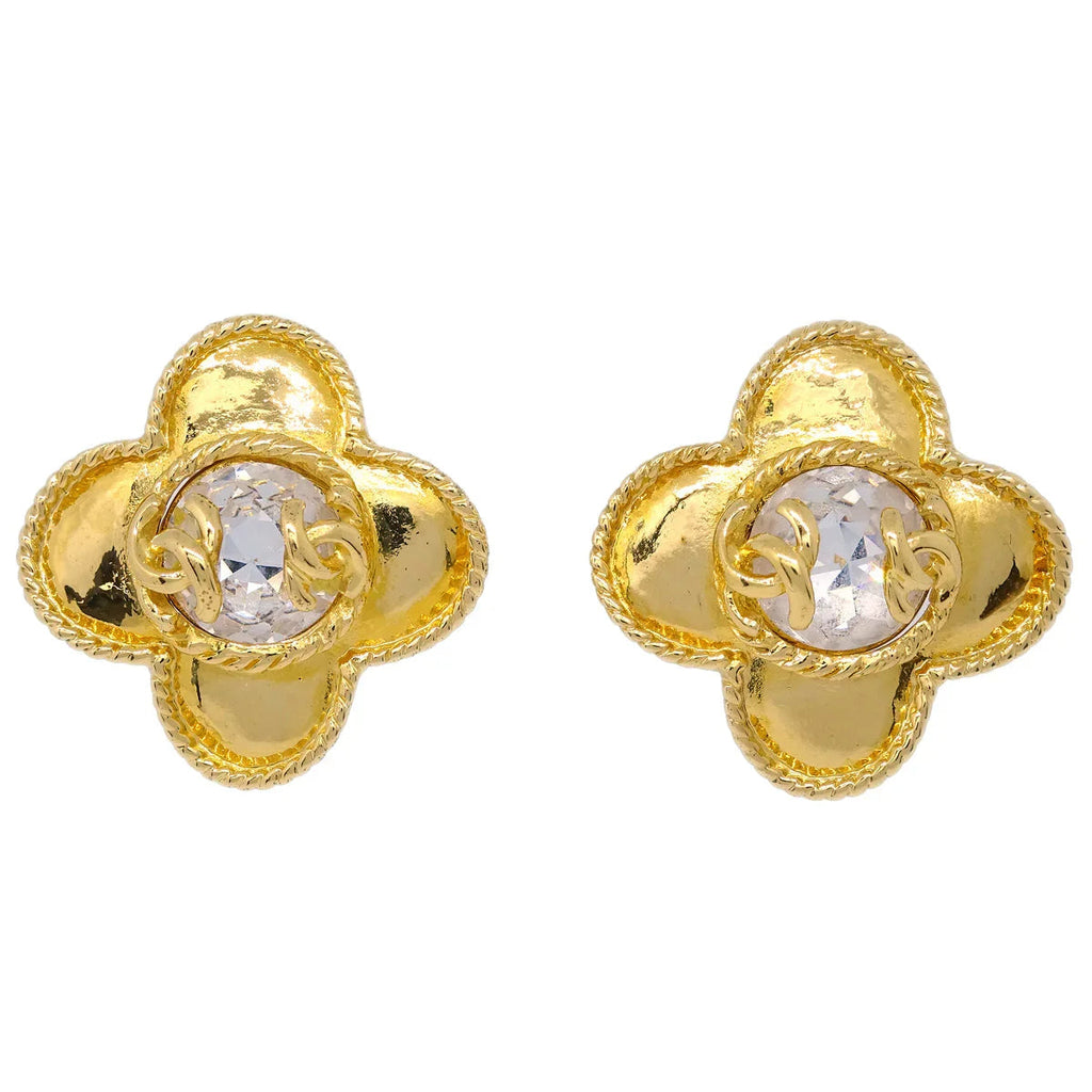 Chanel Gold Earrings Clip-On Rhinestone 95A