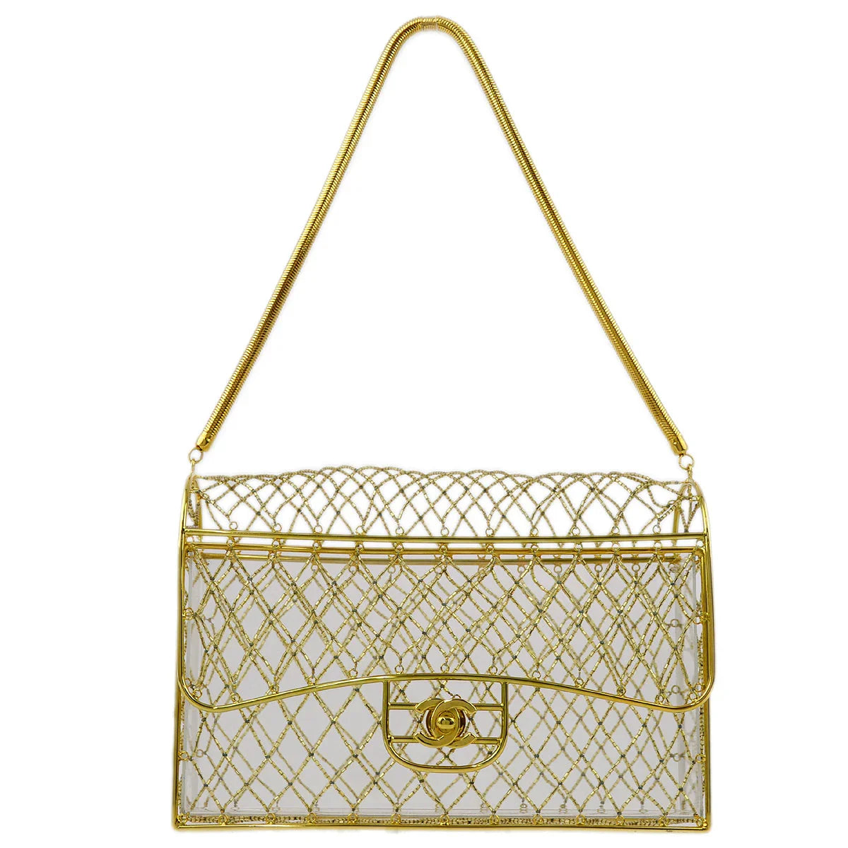 Chanel * Clear Cage Bag in Lucite with Beading, Gold Tone Frame and Chain Strap