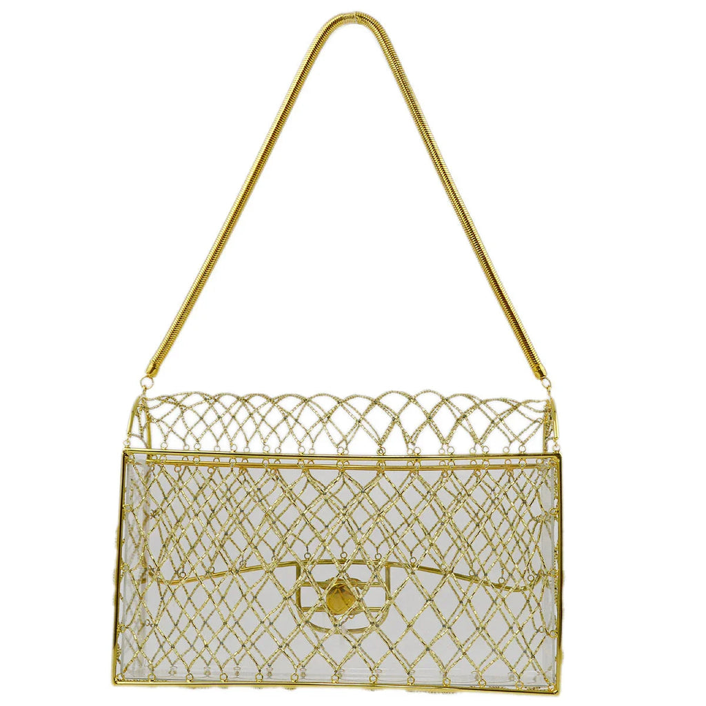 Chanel * Clear Cage Bag in Lucite with Beading, Gold Tone Frame and Chain Strap