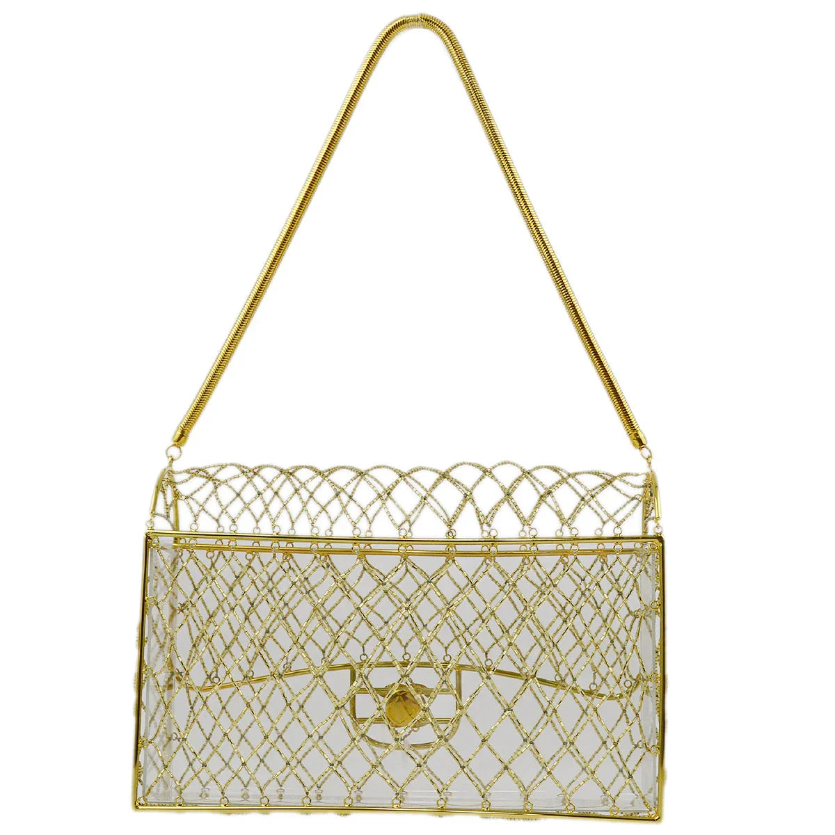 Chanel * Clear Cage Bag in Lucite with Beading, Gold Tone Frame and Chain Strap