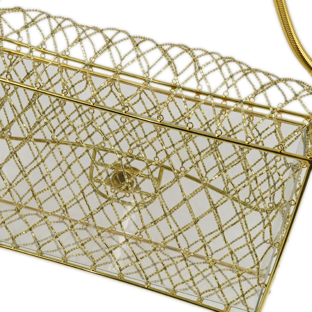 Chanel * Clear Cage Bag in Lucite with Beading, Gold Tone Frame and Chain Strap
