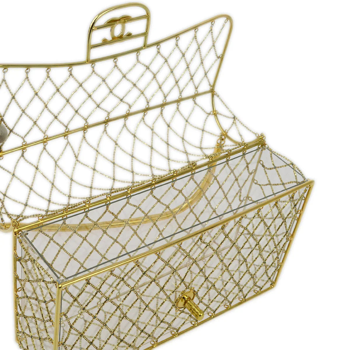 Chanel * Clear Cage Bag in Lucite with Beading, Gold Tone Frame and Chain Strap