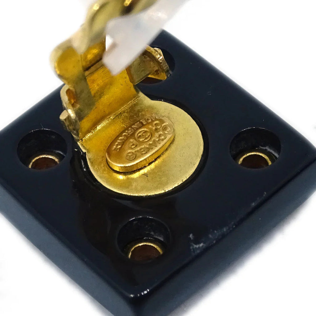 Chanel Square Earrings Clip-On Black 01P
